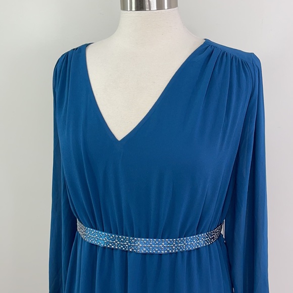 H&M Mama Teal Chiffon Dress with Embellished Belt - Picture 4 of 12